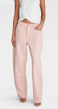 KBB by Kahlana Women's Light Pink Mid-Rise Barrel Leg Jean